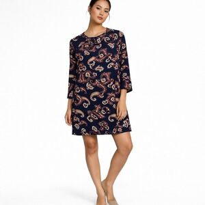 Women Navy Paisley Tunic Dress S Boho Cottagecore Western Twee Dark Academia 70s